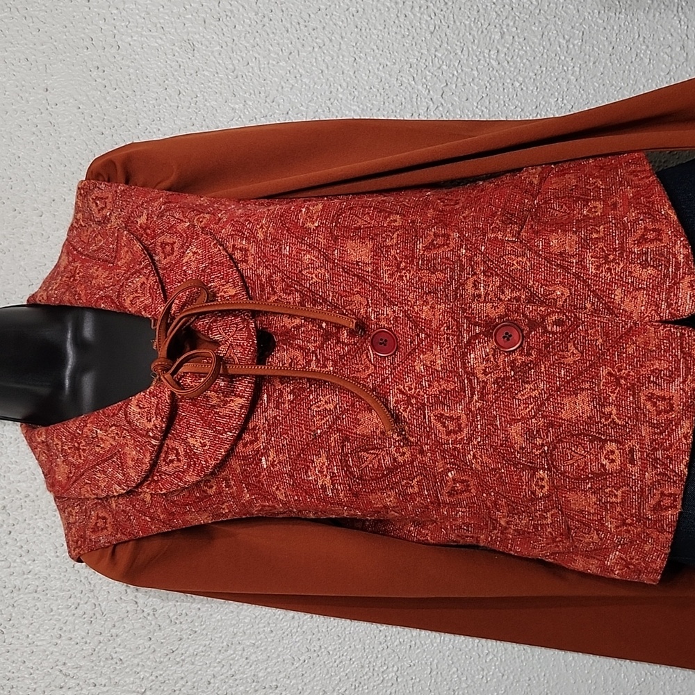 Karl Lagerfeld Tapestry Vintage Vest Double Flap Collar Wool/Silk Button Up Rust - Picture 5 of 12